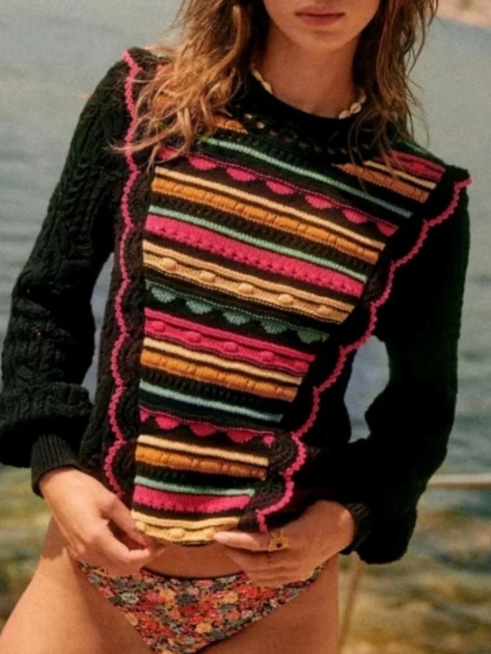 Sezane Estelle Jumper Black Multi - Size M